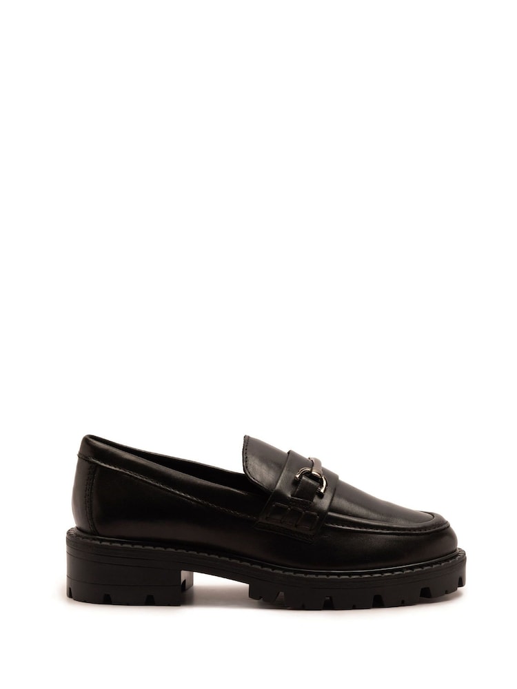 Off The Hook Black Lara Leather Metallic Detail Chunky Sole Loafers - Image 1 of 6