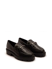 Off The Hook Black Lara Leather Metallic Detail Chunky Sole Loafers - Image 2 of 6