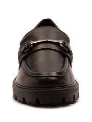 Off The Hook Black Lara Leather Metallic Detail Chunky Sole Loafers - Image 4 of 6