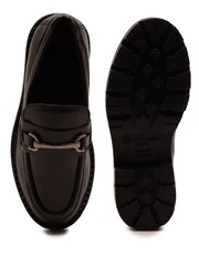 Off The Hook Black Lara Leather Metallic Detail Chunky Sole Loafers - Image 6 of 6