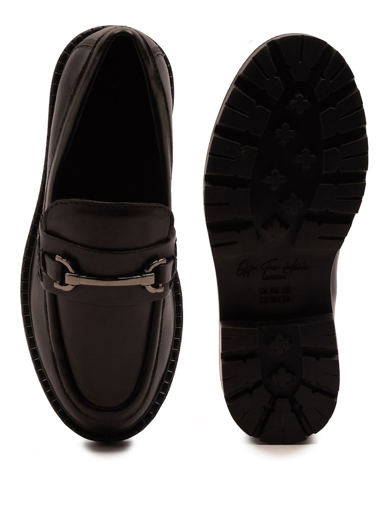 Off The Hook Black Lara Leather Metallic Detail Chunky Sole Loafers - Image 6 of 6