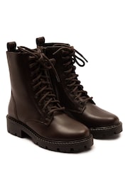 Castanho - Off The Hook Nala Chunky Leather Lace-Up Combat Ankle Boots - Imagem 1 de 6