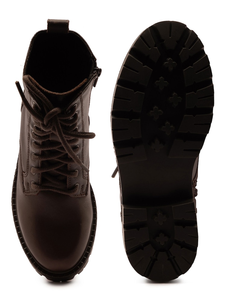 Castanho - Off The Hook Nala Chunky Leather Lace-Up Combat Ankle Boots - Imagem 6 de 6