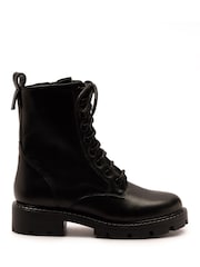 Preto - Off The Hook Nala Chunky Leather Lace-Up Combat Ankle Boots - Imagem 2 de 6