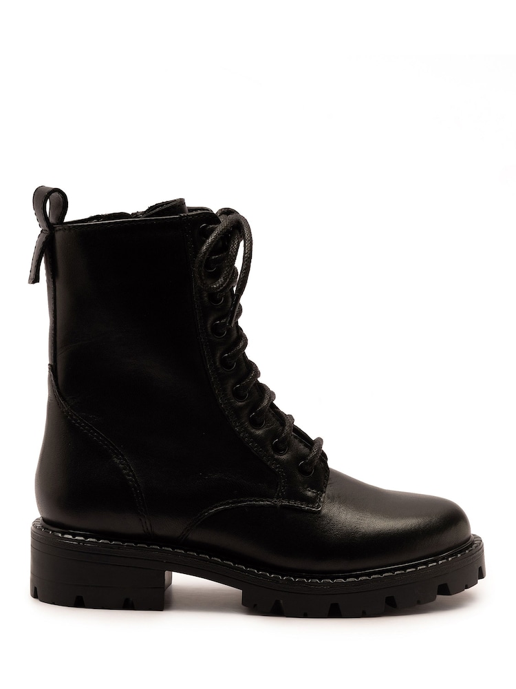 Preto - Off The Hook Nala Chunky Leather Lace-Up Combat Ankle Boots - Imagem 2 de 6