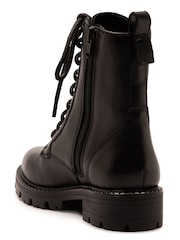 Preto - Off The Hook Nala Chunky Leather Lace-Up Combat Ankle Boots - Imagem 3 de 6