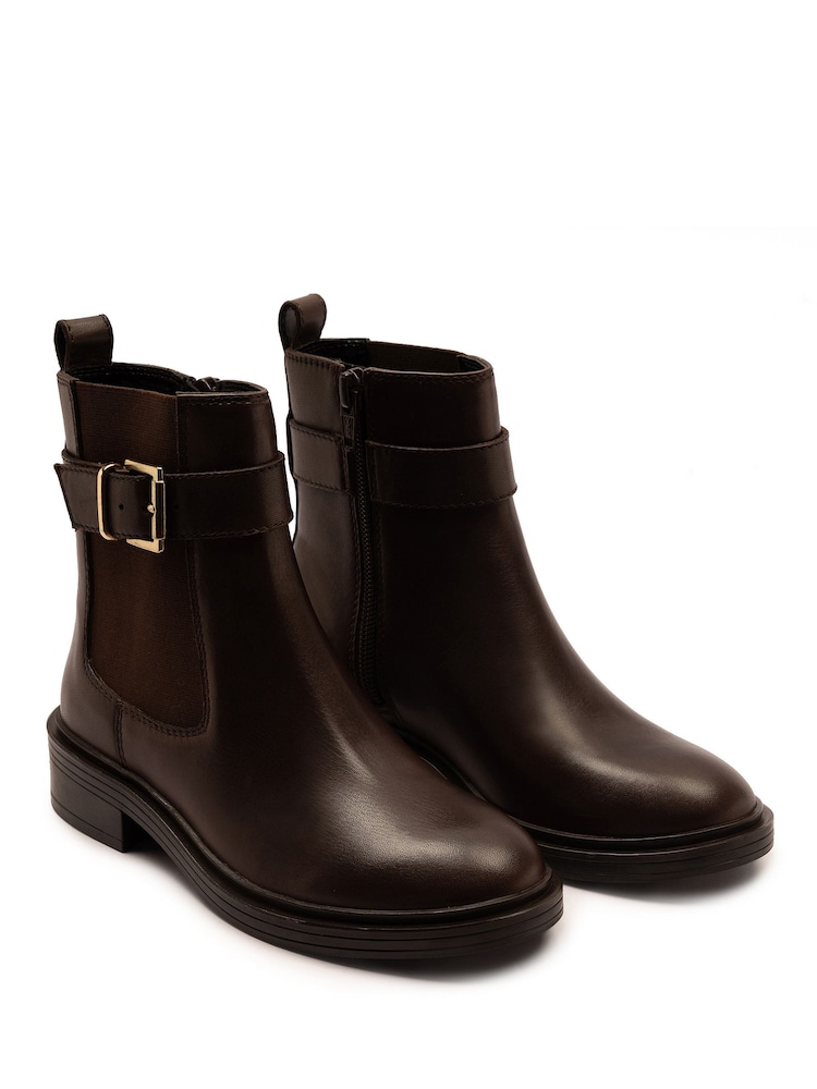 Off The Hook Brown Tiana Leather Chelsea Buckle Ankle Boots - Image 1 of 6 Off The Hook Brown Tiana Leather Chelsea Buckle Ankle Boots - Image 1 of 6