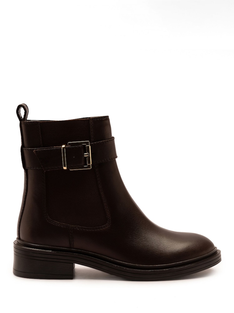 Off The Hook Brown Tiana Leather Chelsea Buckle Ankle Boots - Image 2 of 6 Off The Hook Brown Tiana Leather Chelsea Buckle Ankle Boots - Image 2 of 6