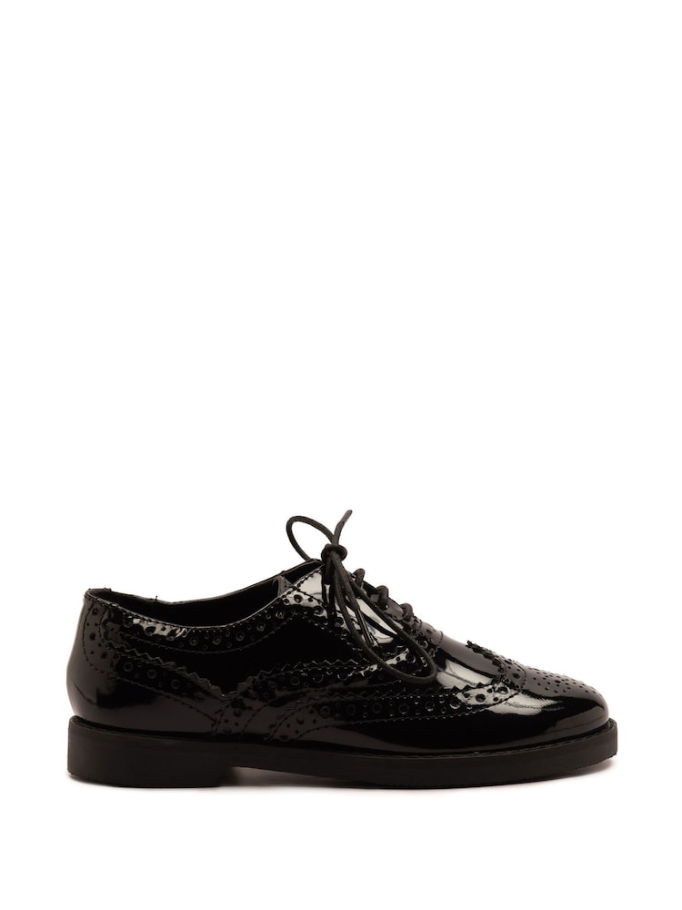 Off The Hook Black Beatrix Patent Brogue Leather Lace-Up School Shoes - Image 1 of 6 Off The Hook Black Beatrix Patent Brogue Leather Lace-Up School Shoes - Image 1 of 6