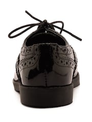 Off The Hook Black Beatrix Patent Brogue Leather Lace-Up School Shoes - Image 4 of 6