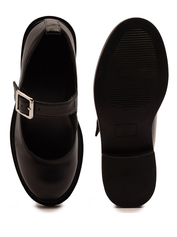 Off The Hook Black Trinity Leather Buckle Mary Jane School Shoes - Image 6 of 6