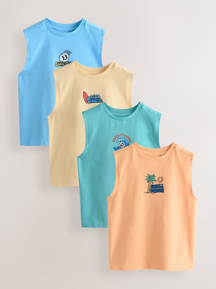 Peach/Blue/Green/Orange Tank Vest 4 Pack (3-16yrs) - Image 1 of 8