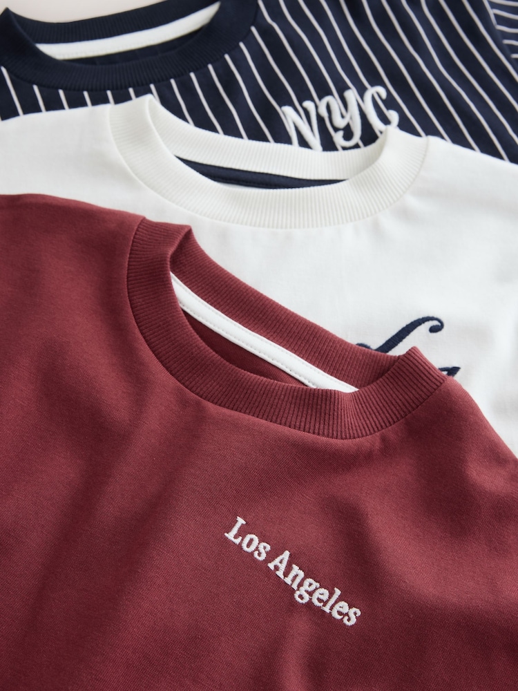 Berry/Ecru/Navy Stripe - حزمة من 3 قطع تيشرت بكُم قصير بتلبيس مريح مزيَّن بطبعة جرافيك (3-16سنوات) - صورة 7 من 7