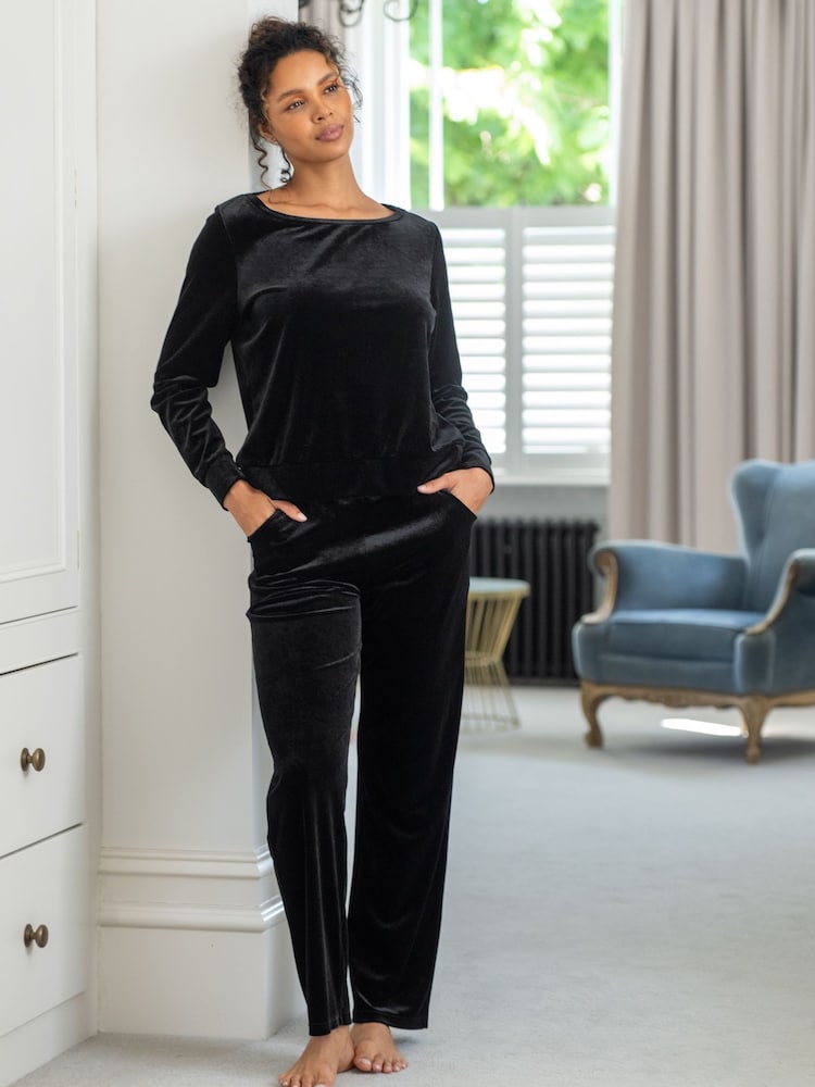 Pour Moi Black Velour Lounge Pyjamas Set - Image 1 of 6 Pour Moi Black Velour Lounge Pyjamas Set - Image 1 of 6