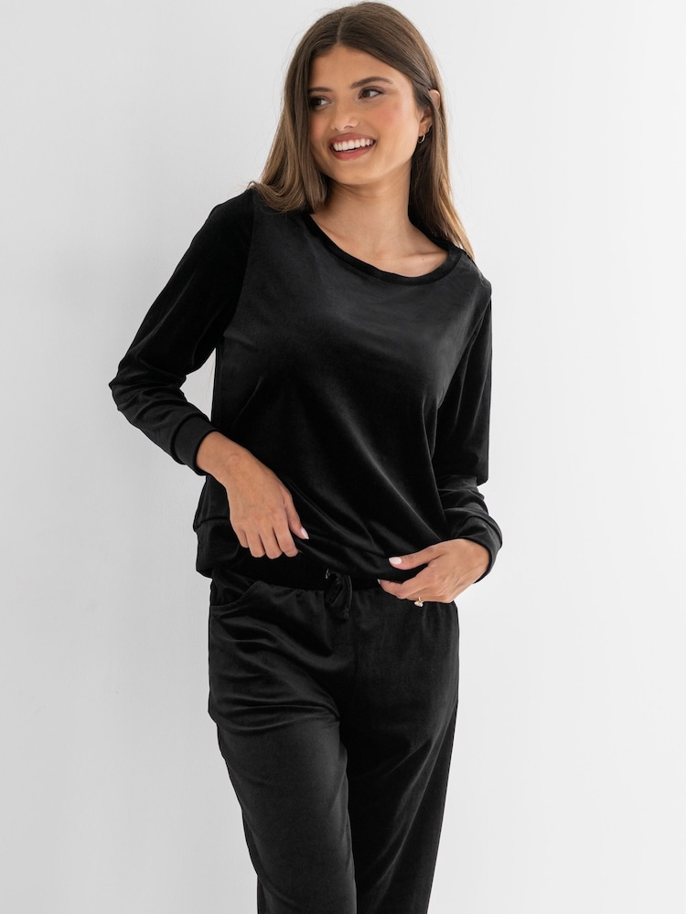Pour Moi Black Velour Lounge Pyjamas Set - Image 2 of 6 Pour Moi Black Velour Lounge Pyjamas Set - Image 2 of 6