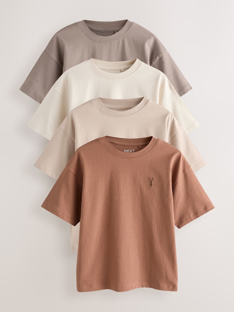 Rust Brown/Cream/Neutral Relaxed Fit Short Sleeve T-Shirts 4 Pack (3-16yrs) - Image 1 of 8
