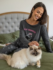 Pour Moi Grey Jersey Cotton Cat Pyjamas Set - Image 1 of 3
