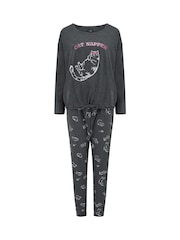Pour Moi Grey Jersey Cotton Cat Pyjamas Set - Image 2 of 3