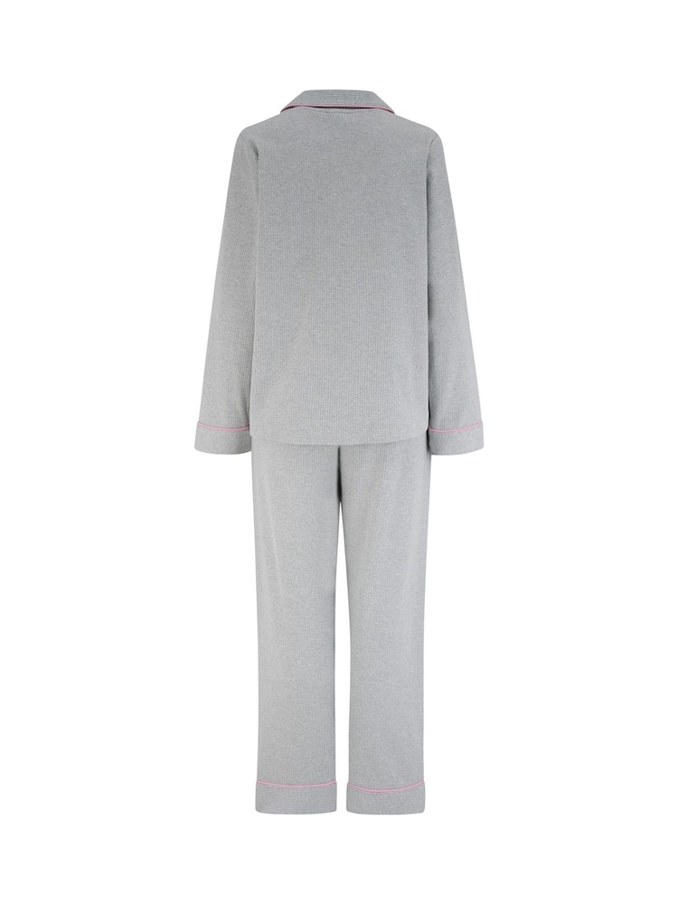 Pour Moi Grey Ribbed Jersey Revere Collar Pyjamas Set - Image 4 of 4