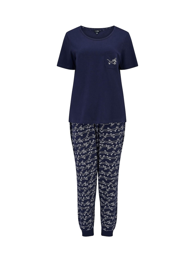 Pour Moi Blue Jersey Cotton Daschund Short Sleeve Pyjamas Set - Image 2 of 3 Pour Moi Blue Jersey Cotton Daschund Short Sleeve Pyjamas Set - Image 2 of 3