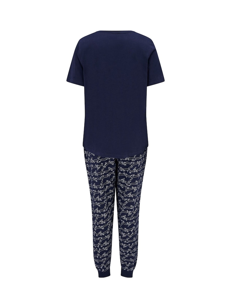 Pour Moi Blue Jersey Cotton Daschund Short Sleeve Pyjamas Set - Image 3 of 3