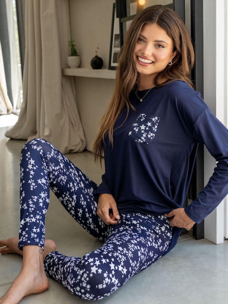 Pour Moi Blue Soft Touch Jersey Legging Pyjamas Set - Image 1 of 4