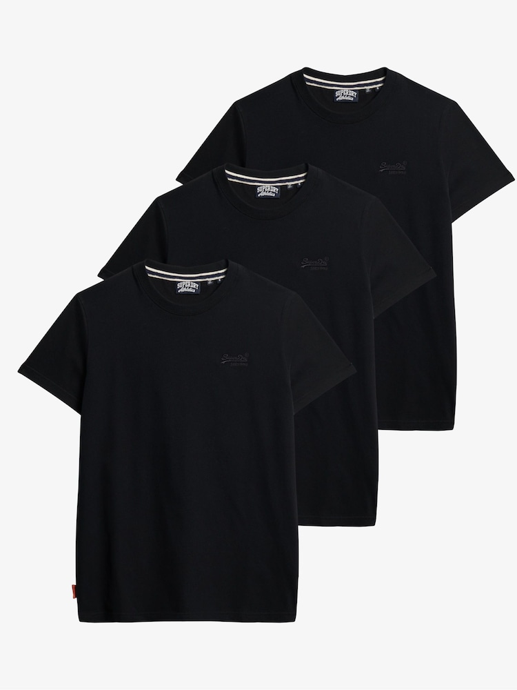 Superdry Black Cotton Essential Logo T-Shirts 3 Pack - Image 1 of 3
