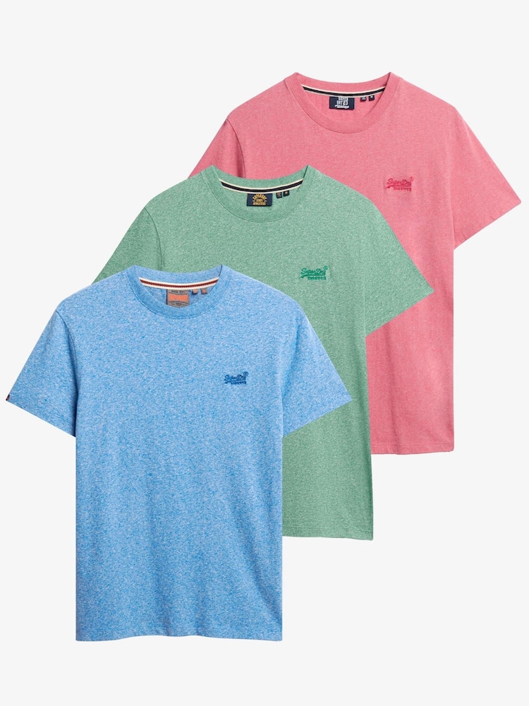 Superdry Blue Essential Logo Embroidered T-Shirts 3 Pack - Image 1 of 4