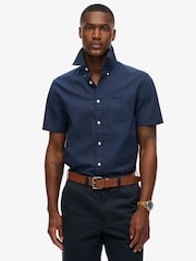 Superdry Blue City Cotton Linen Short Sleeve Shirt - Image 1 of 4