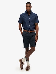 Superdry Blue City Cotton Linen Short Sleeve Shirt - Image 3 of 4