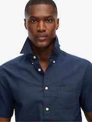 Superdry Blue City Cotton Linen Short Sleeve Shirt - Image 4 of 4