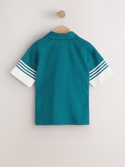 Albastru verzui Albastru/Ocru - Cămașă Jerseu cu nasturi și mânecă scurtă (3-16ani) - Imaginea 6 din 8