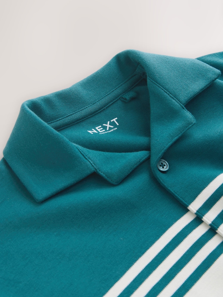 Albastru verzui Albastru/Ocru - Cămașă Jerseu cu nasturi și mânecă scurtă (3-16ani) - Imaginea 8 din 8