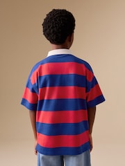 Red/Blue Relaxed Fit Stripe Short Sleeve Polo Shirt (3-16yrs) - Image 3 of 9
