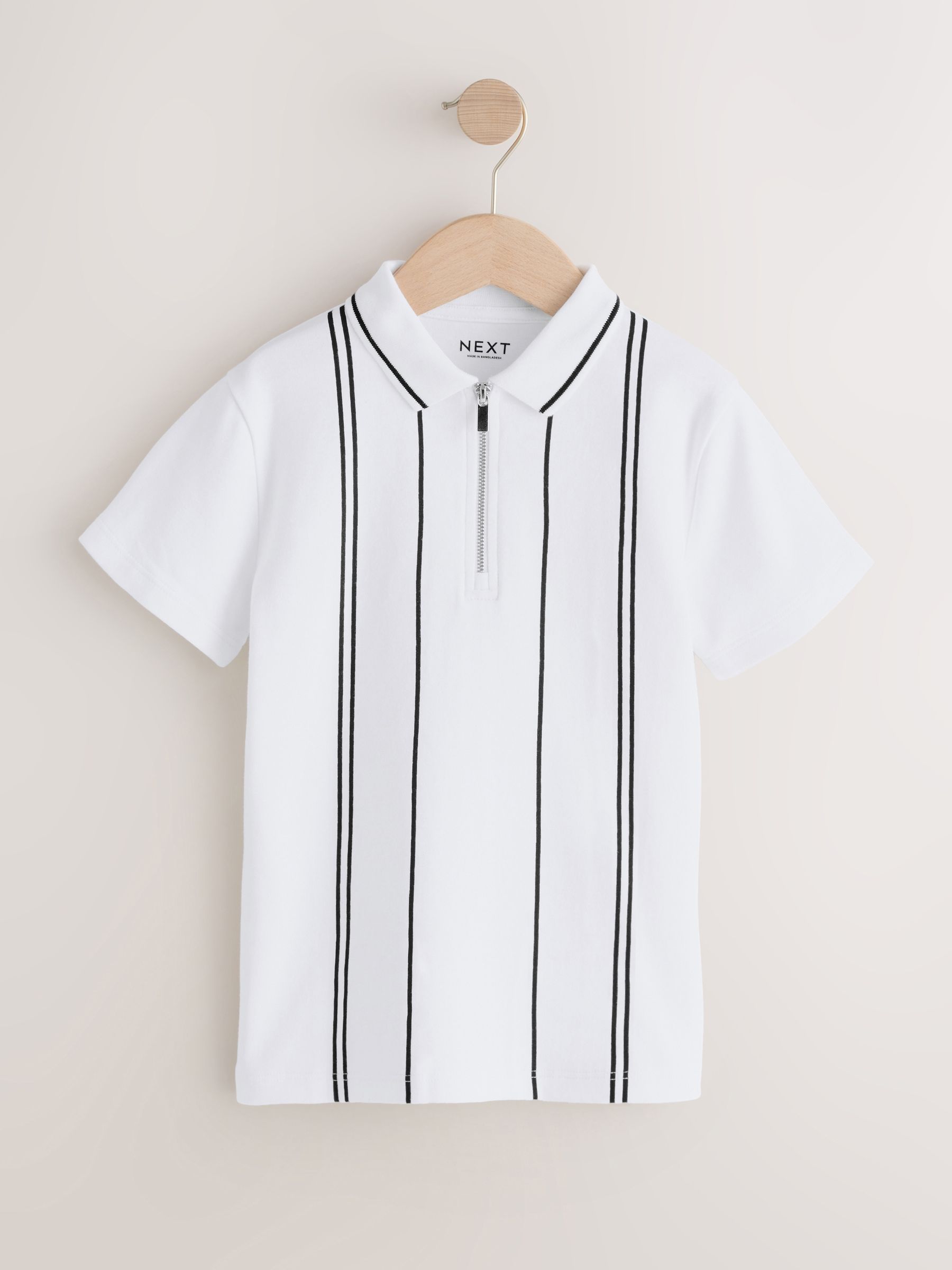 Buy White/Black Vertical Stripe Zip Neck Polo Shirt (3-16yrs) from
