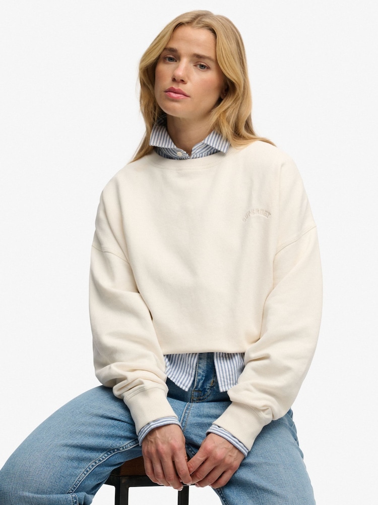 Superdry Cream Essential Logo Crew Neck Sweatshirt - Image 1 of 6