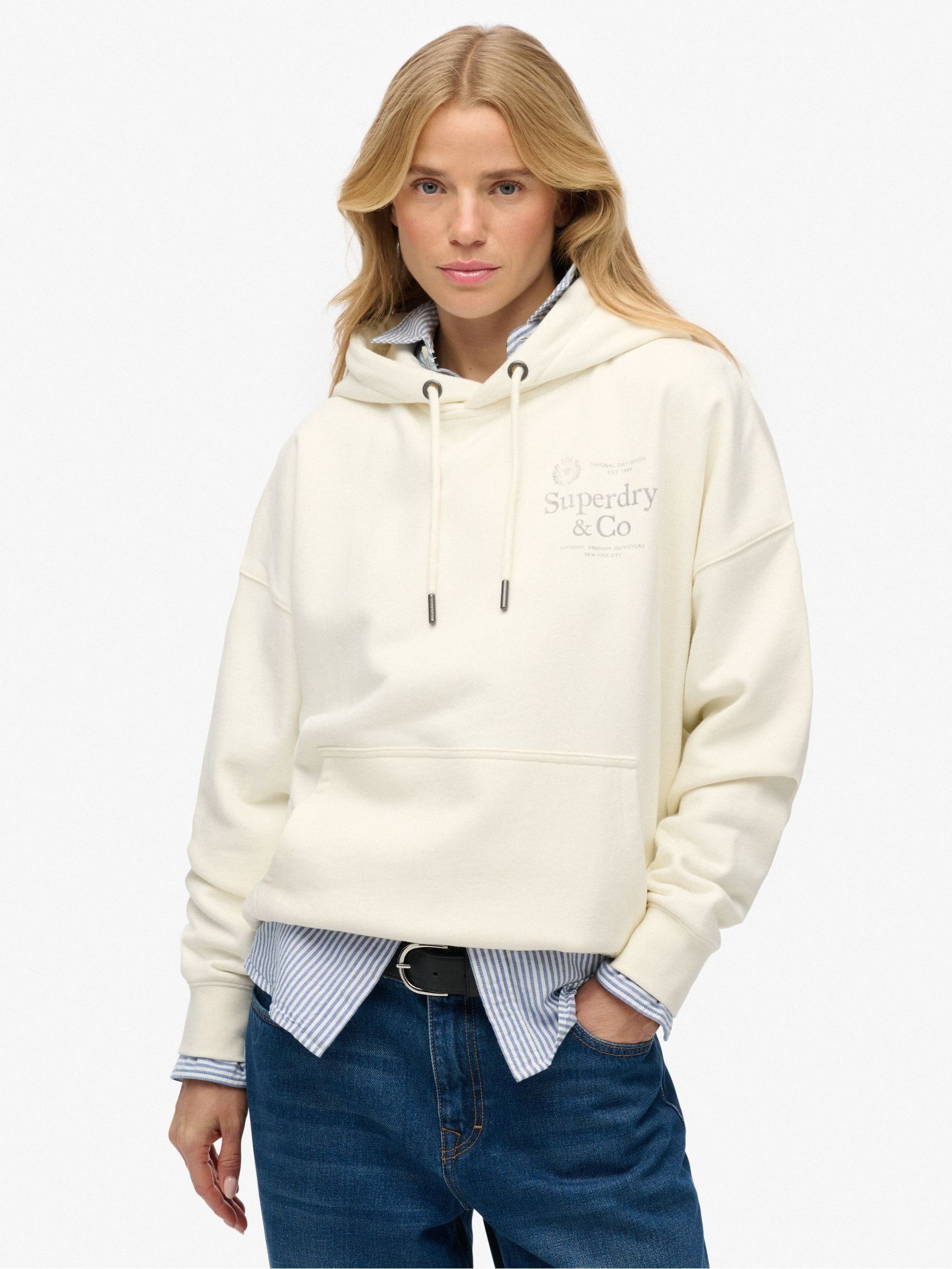 Superdry Women's Cream Luxe Casual Relaxed Hoodie - Image 1