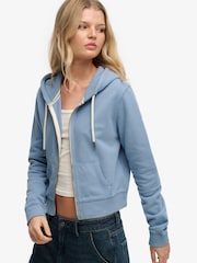 Superdry Blue Essential Logo Cropped Full Zip Hoodie - Image 4 of 7