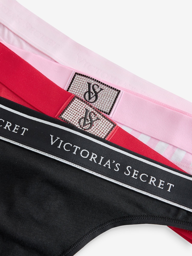 Victoria's Secret Black/Pink/Red/Shine Thong Logo 4 Pack Knickers - Image 6 of 6 Victoria's Secret Black/Pink/Red/Shine Thong Logo 4 Pack Knickers - Image 6 of 6