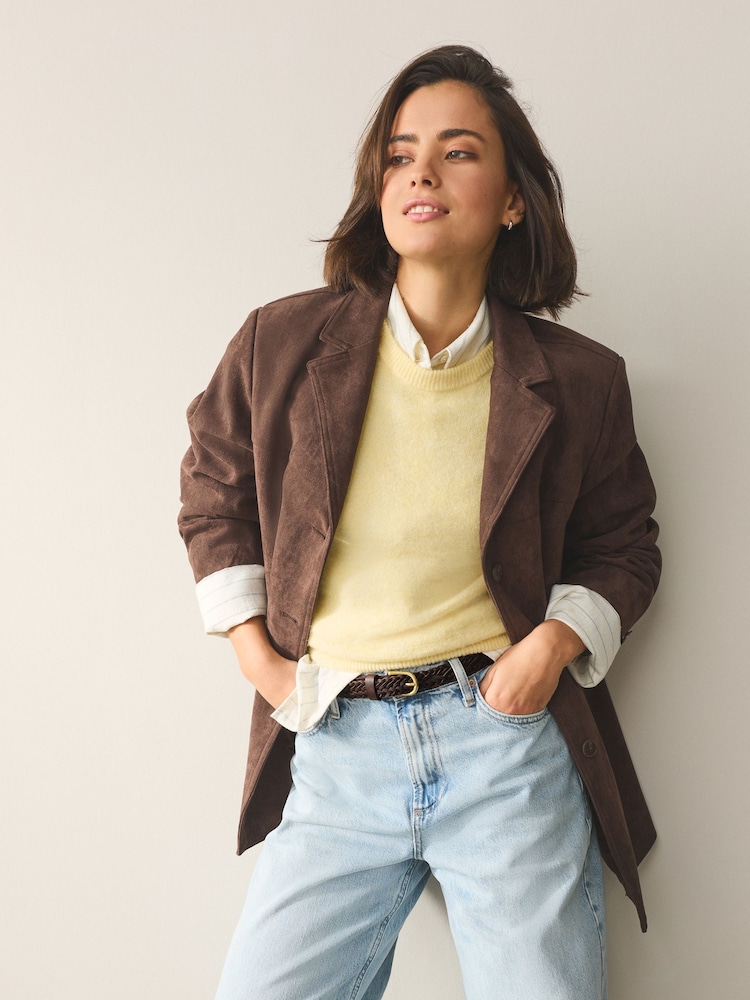 Chocolate Brown Plaited Skinny Leather Belt - Image 1 of 5