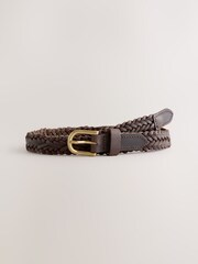 Chocolate Brown Plaited Skinny Leather Belt - Image 3 of 5