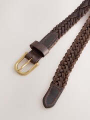 Chocolate Brown Plaited Skinny Leather Belt - Image 5 of 5