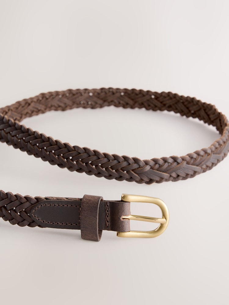 Chocolate Brown Plaited Skinny Leather Belt - Image 5 of 5