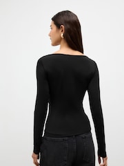 Black Soft Touch Polyamide Asymmetric Hardware Long Sleeve Top - Image 4 of 8