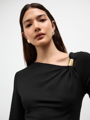 Black Soft Touch Polyamide Asymmetric Hardware Long Sleeve Top - Image 5 of 8
