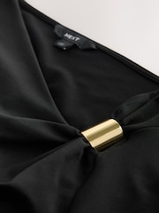 Black Soft Touch Polyamide Asymmetric Hardware Long Sleeve Top - Image 7 of 8