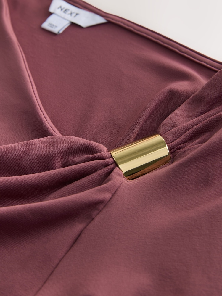Mauve Purple Soft Touch Polyamide Asymmetric Hardware Long Sleeve Top - Image 9 of 9