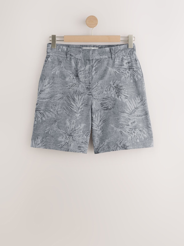 Indigo Blue Jacquard Bermuda Shorts with Linen - Image 1 of 3