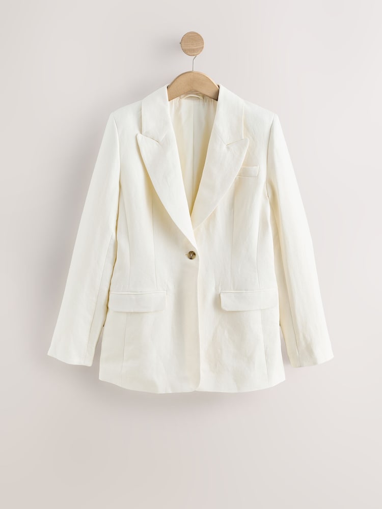 White N. Premium 100% Linen Single Breasted Blazer - Image 1 of 3 White N. Premium 100% Linen Single Breasted Blazer - Image 1 of 3