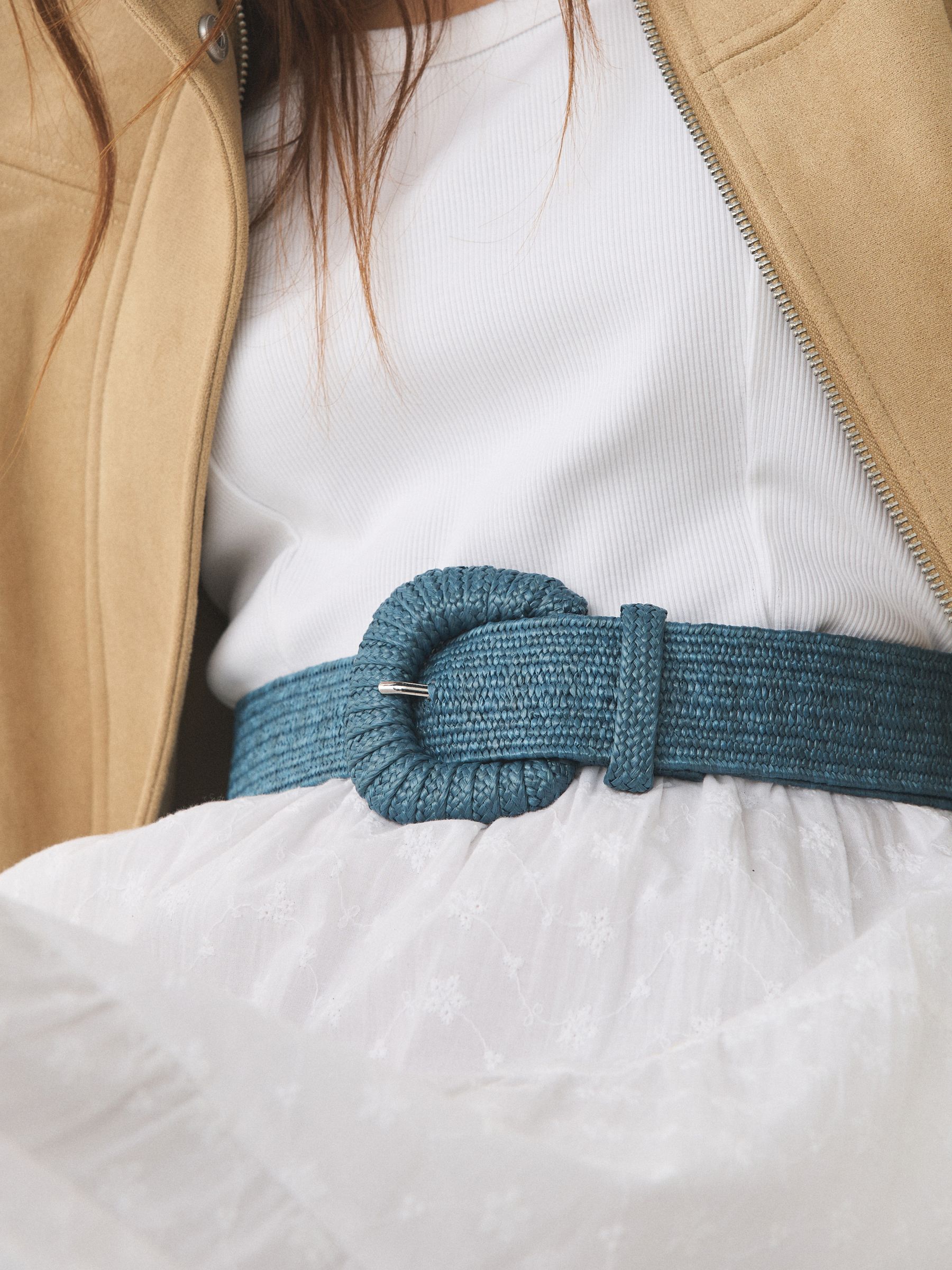 Next：日本 ブルー - ラフィア風 ワイドベルト from Next Japan